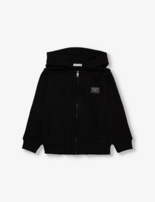 DOLCE & GABBANA: Brand-Plaque Two-Welt-Pockets Cotton-Jersey Hoody 4 years