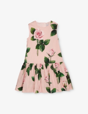 Shop Dolce & Gabbana Rose C/stelo F.rosa Floral-print Sleeveless Cotton Dress 4-12 Years