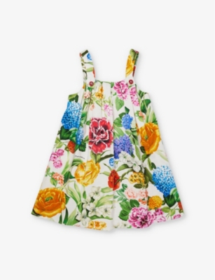 DOLCE & GABBANA: Floral-Print Pleated Cotton Dress 4-12 Years