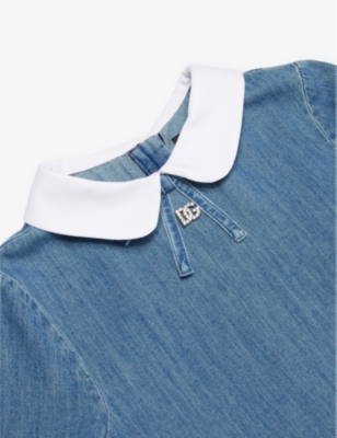 DOLCE & GABBANA: Brand-Plaque Denim Dress 6-12+ years