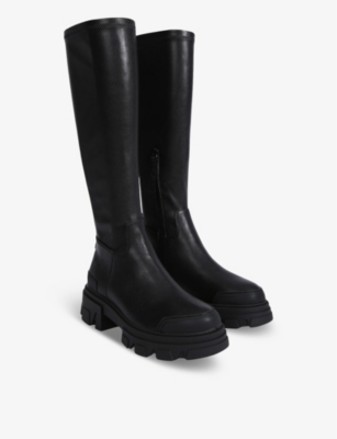 Kg Kurt Geiger Womens Black Trekker Sock2 Knee-high Faux-leather Boots In Black
