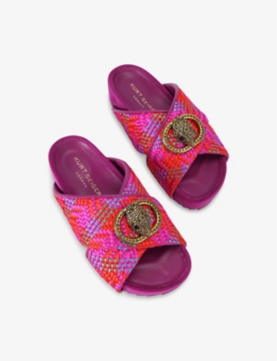 KURT GEIGER LONDON: Chelsea Cross-Strap Woven Flatform Sandals