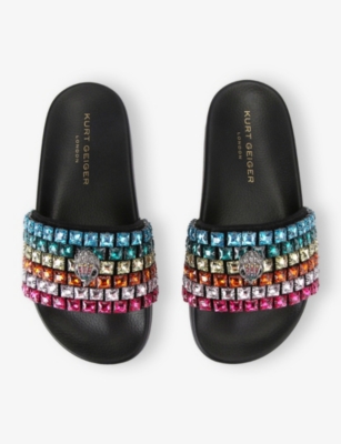 KURT GEIGER WOMENS BLACK/COMB MEENA EAGLE CRYSTAL-EMBELLISHED RUBBER SLIDERS EUR 40 / 7 UK 
