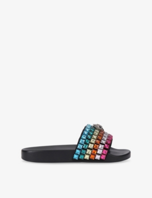 Shop Kurt Geiger Womens Black/comb Meena Eagle Crystal-embellished Rubber Sliders Eur 40 / 7 Uk