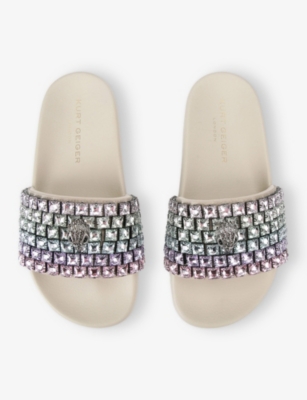 KURT GEIGER WOMENS KURT GEIGER LONDON MEENA EAGLE CRYSTAL-EMBELLISHED RUBBER SLIDERS 