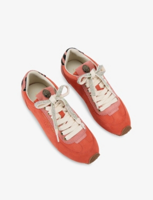 Kurt Geiger Womens Orange Islington Eagle-embellished Suede Trainers In Orange