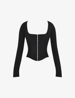Mistress Rocks Womens Black Square-neck Long-sleeve Stretch-crepe Corset Top In Black