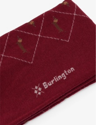 BURLINGTON MENS 8326 BURGUNDY DACHSHUND-PRINT COTTON-BLEND KNITTED SOCKS 