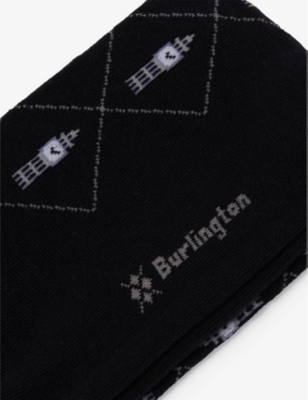 Burlington Mens Big Ben Argyle-print Stretch-organic-cotton And Recycled-polyamide Socks 3001 Black In 3001 Black