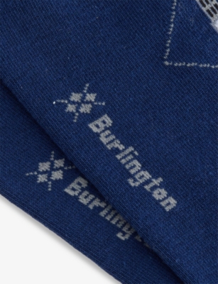 BURLINGTON MENS ROYAL BLUE BIG BEN ARGYLE-PRINT STRETCH COTTON AND POLYAMIDE SOCKS 