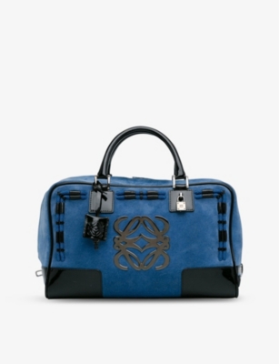 Reselfridges Womens Pre-loved Loewe Suede Amazona 36 Leather And Suede Top-handle Bag Blue Black