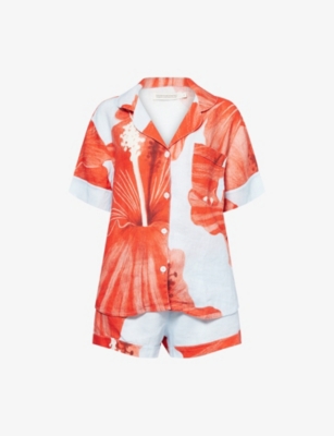 DESMOND AND DEMPSEY: Illustrated-Print Short-Sleeve Cotton Pyjama Set