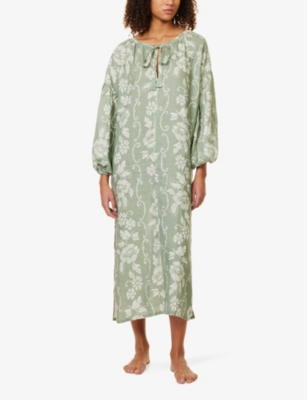 DESMOND AND DEMPSEY AND DEMPSEY WOMENS SAGE DOROTHEA RELAXED-FIT LINEN KAFTAN L/XL 