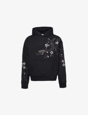 ONLY THE BLIND - Python-embroidered relaxed-fit organic-cotton hoody ...