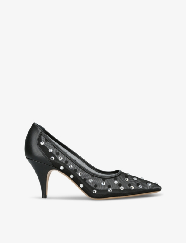 River crystal-embellished mesh heeled pumps