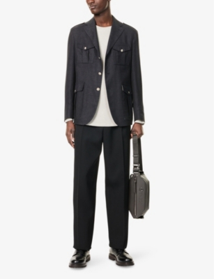 ELEVENTY: Four-Buttoned-Pocket Notch-Lapels Stretch-Wool, Linen and Silk-Blend Blazer