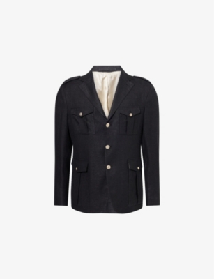 ELEVENTY: Four-Buttoned-Pocket Notch-Lapels Stretch-Wool, Linen and Silk-Blend Blazer