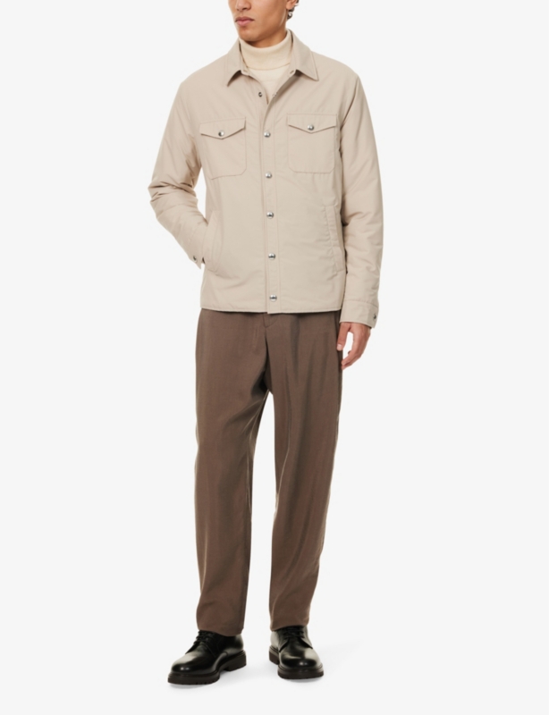 Padded Buttoned-Pockets Relaxed-Fit Wool-Blend Overshirt