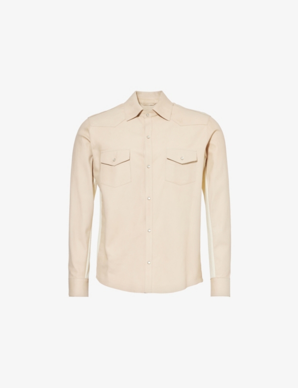 Knitted-Panel Suede Regular-Fit Leather Shirt