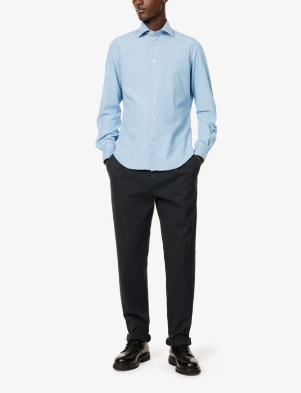 Long-Sleeve Regular-Fit Cotton-Chambray Shirt