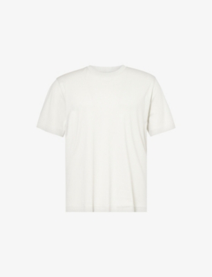 Shop Eleventy Mens  Crewneck Short-sleeve Cotton-blend T-shirt In Sand