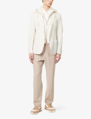 Eleventy Mens Sand Detachable-hood Notched-lapel Stretch Cotton-blend Jacket In Sabbia E Sabbia
