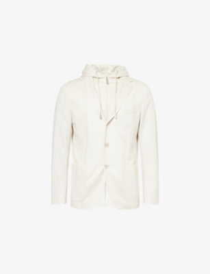 Eleventy Mens Sand Detachable-hood Notched-lapel Stretch Cotton-blend Jacket In Sabbia E Sabbia