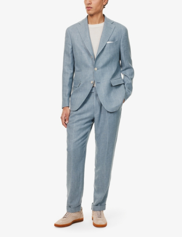Striped Single-Breasted Tapered-Leg Regular-Fit Stretch-Linen, Wool and Silk-Blend Suit