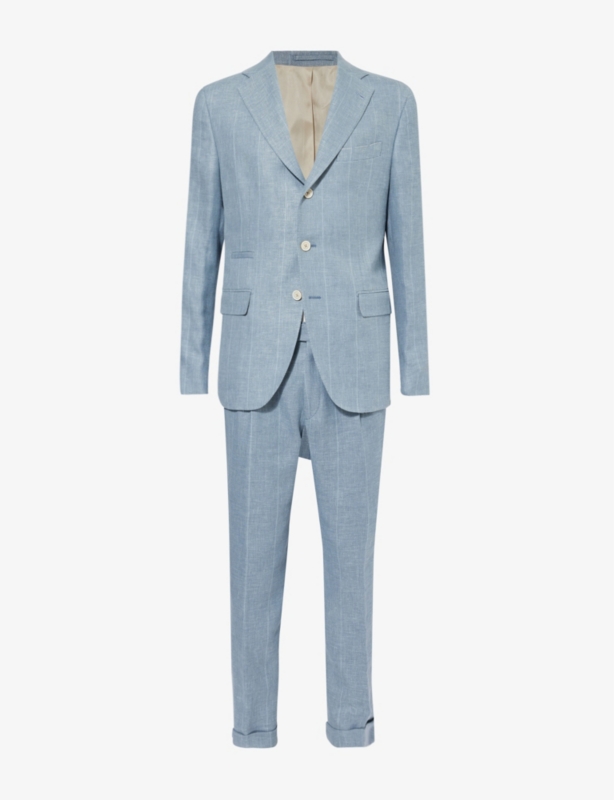 Striped Single-Breasted Tapered-Leg Regular-Fit Stretch-Linen, Wool and Silk-Blend Suit