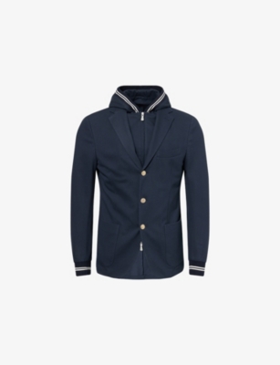 ELEVENTY: Hooded Notch-Lapels Cotton-Piqué Blazer