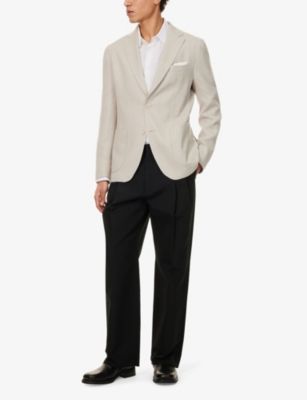 ELEVENTY MENS SAND TEXTURED PATCH-POCKETS RELAXED-FIT WOOL, LINEN AND SILK-BLEND BLAZER 