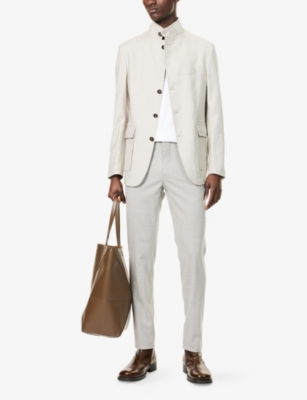 ELEVENTY: Flap-Pockets Band-Collar Stretch-Linen Blend Jacket