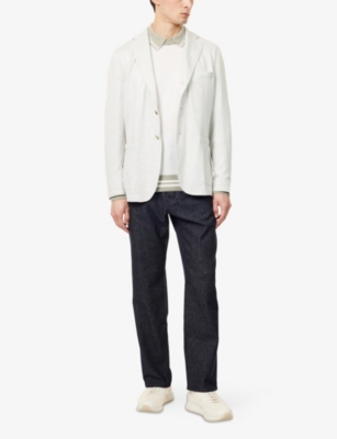 ELEVENTY: Herringbone Notch-Lapels Stretch-Woven Blazer