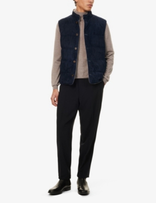 Eleventy Mens  Reversible Suede Regular-fit Leather-down Gilet In Blue, Sand