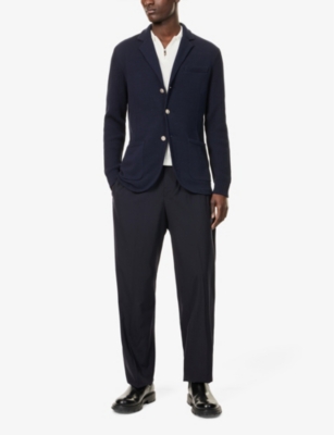 ELEVENTY: Two-Patch-Pockets Ribbed-Long-Sleeves Cotton Cardigan