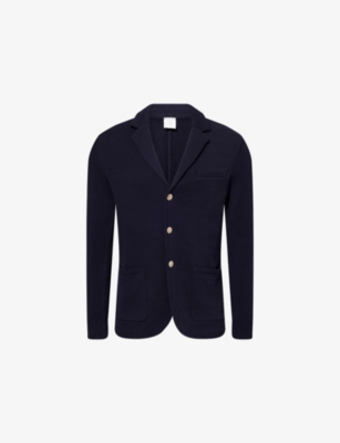 ELEVENTY: Two-Patch-Pockets Ribbed-Long-Sleeves Cotton Cardigan