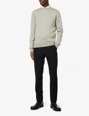 ELEVENTY MENS SAGE SAND STRIPE-TRIM REGULAR-FIT WOOL AND SILK-BLEND JUMPER XXL 
