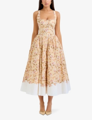 HOUSE OF CB: Alba floral-print stretch-cotton midi dress