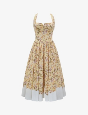 HOUSE OF CB: Alba floral-print stretch-cotton midi dress