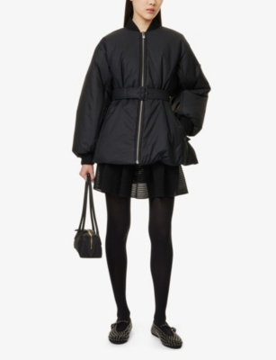 Shop Alaïa Womens Noir Alaia Belted Padded Shell Bomber Jacket