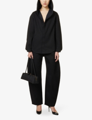ALAÏA WOMENS NOIR ALAIA HOODED RELAXED LONG-SLEEVE DENIM SHIRT 