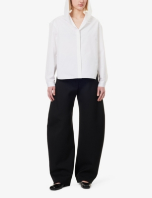 ALAIA: Hooded Curved-Hem Cotton-Poplin Shirt