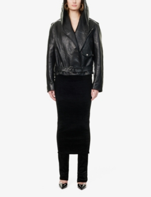 ALAÏA WOMENS SKIRT FLARED STRAIGHT-LEG MID-RISE STRETCH-WOVEN BLEND TROUSERS NOIR ALAIA 