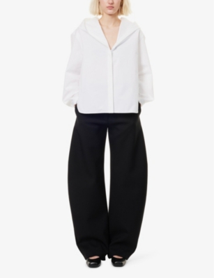 ALAÏA WOMENS NOIR ALAIA ROUND TWO-SLIP-POCKETS WIDE-LEG HIGH-RISE STRETCH-WOOL TROUSERS