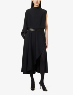 Shop Alaïa Womens Belted Batwing-sleeve Woven Midi Dress Noir Alaia
