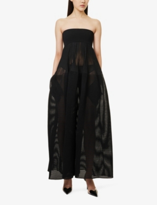 Shop Alaïa Womens Noir Alaia Bustier Strapless Open-knit Midi Dress