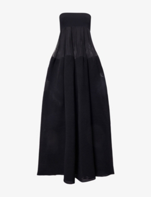 Shop Alaïa Womens Noir Alaia Bustier Strapless Open-knit Midi Dress