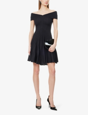 ALAÏA WOMENS ANTHRACITE RIBBED SLEEVELESS WOOL MINI DRESS 