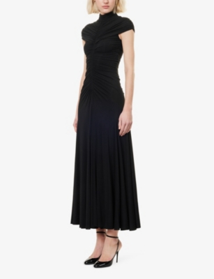 ALAÏA WOMENS NOIR ALAIA GATHERED SLEEVELESS STRETCH-WOVEN MAXI DRESS