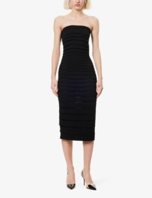 ALAÏA WOMENS ALAIA STRIPED STRAPLESS WOOL-BLEND MIDI DRESS 